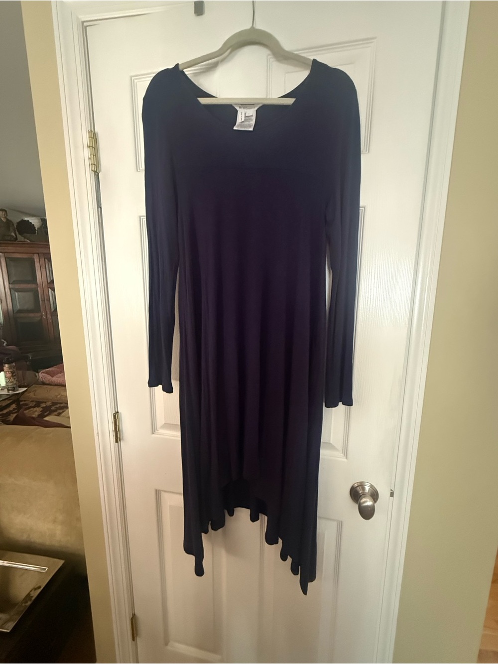 BCBG long Sleeve Asymmetric Hem Dress in Deep Purple